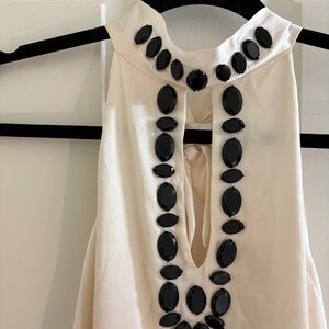 Ivory Satin Embellished Halter Top with Black Gem Detail – Size 8